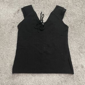 Retro Vintage Knitted Tank Top Juniors Large Black V-Neck Sleeveless Casual NWT